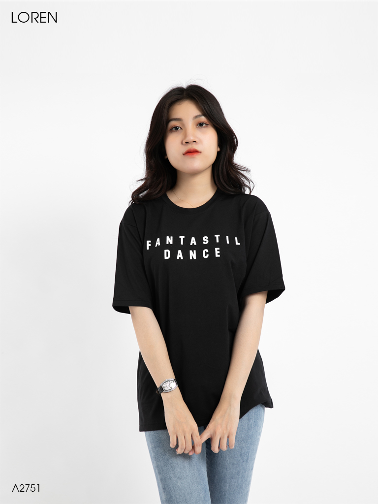 Áo thun nữ LOREN chữ in đen A2751