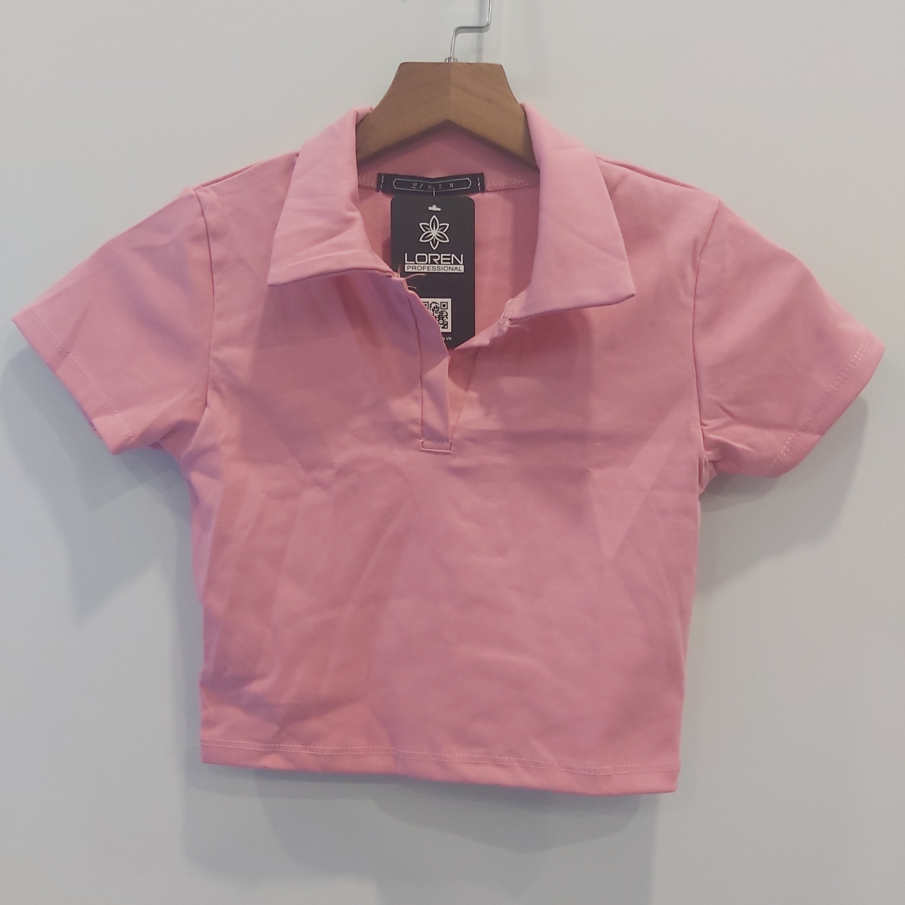 Áo croptop cổ trụ hồng A6331