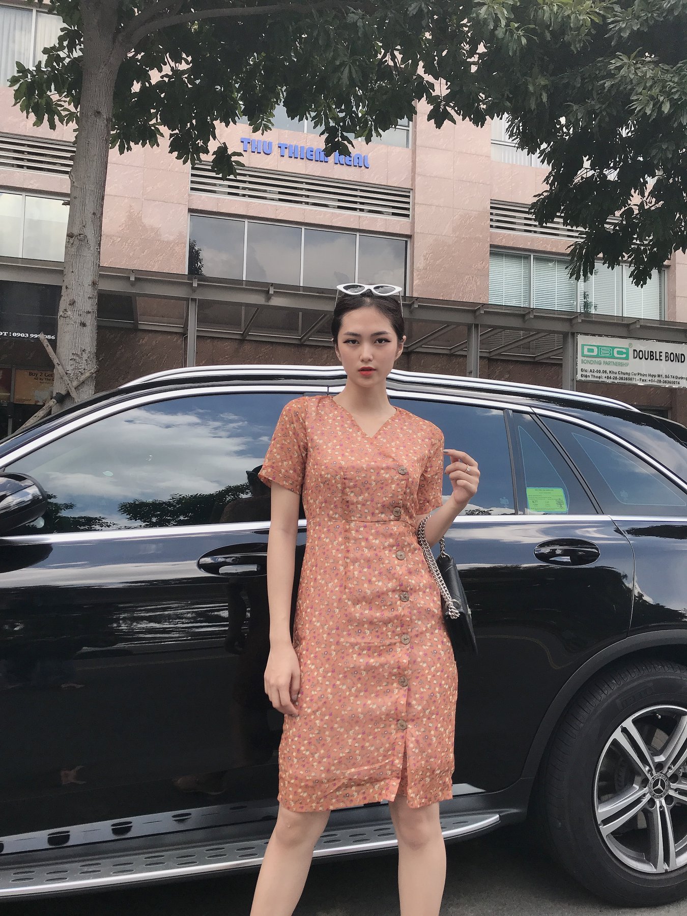 Đầm LOREN hoa nhí cam C1134