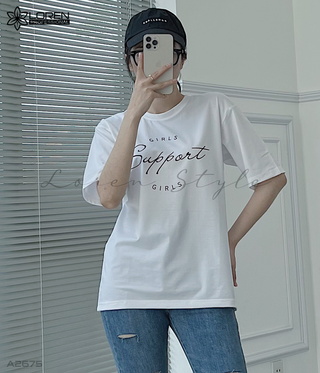 Áo thun nữ LOREN girls support trắng A2675