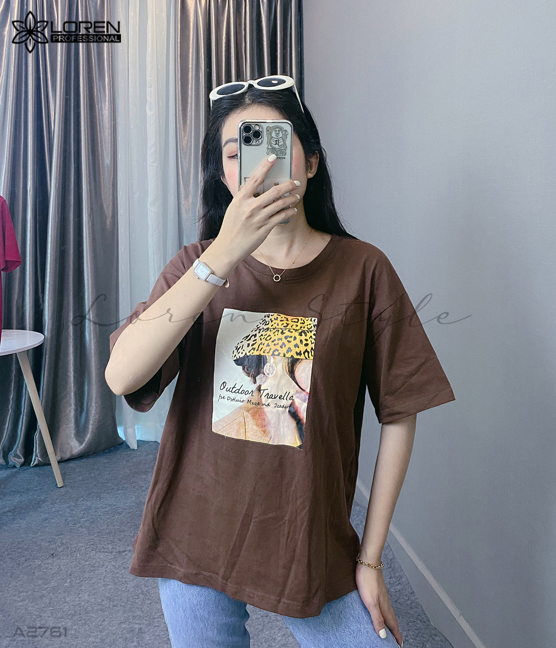 Áo thun nữ LOREN in hình nâu A2761