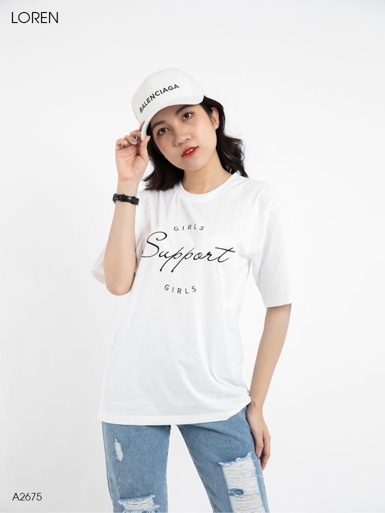 Áo thun nữ LOREN girls support trắng A2675