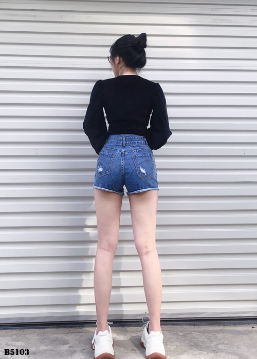 Quần jean short rách tua xanh B5103