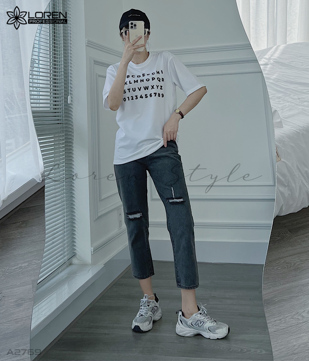 Áo thun nữ LOREN in chữ trắng A2769