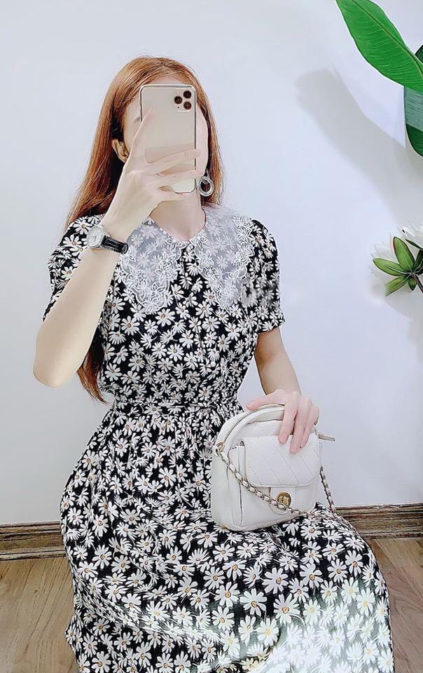 Đầm hoa cúc đen C1126