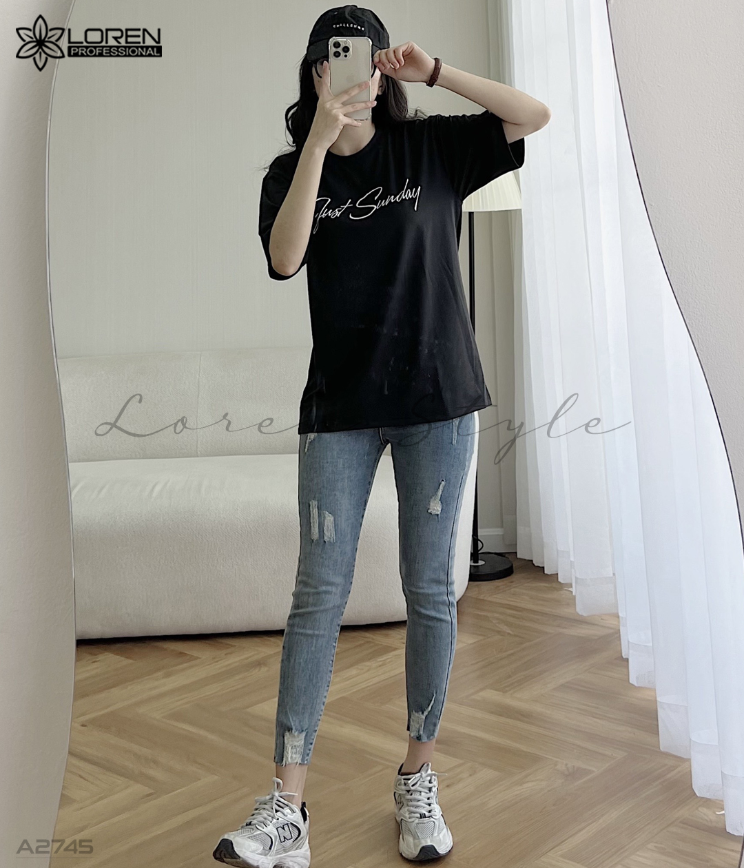 Áo thun nữ LOREN chữ Gust sunday đen A2745