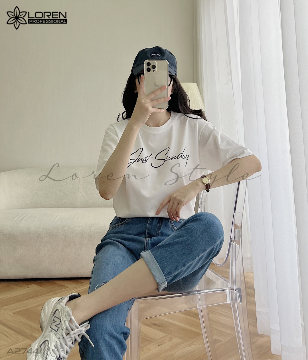 Áo thun nữ LOREN chữ Gust sunday trắng A2744