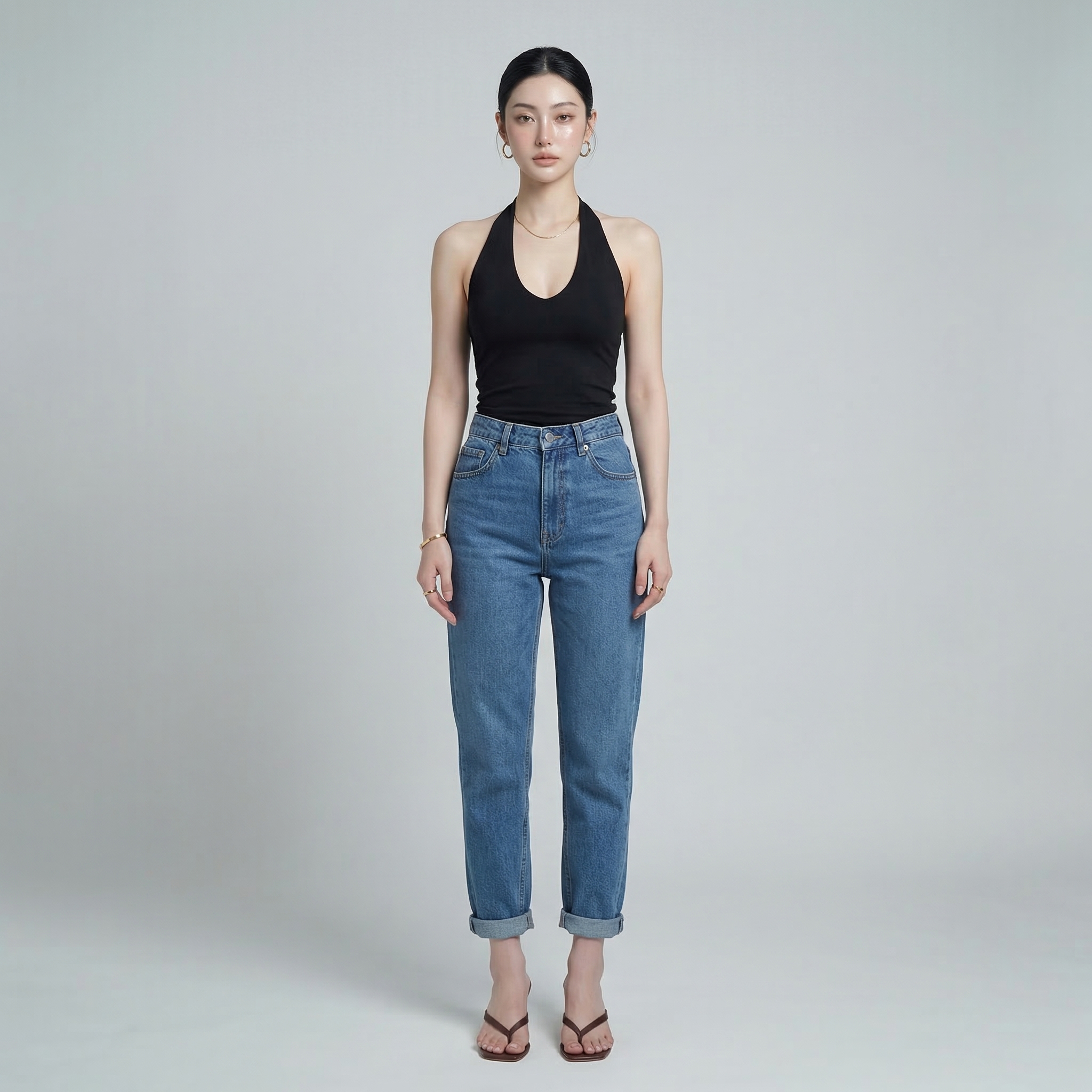 Quần jean baggy LOREN trơn tua xanh B5591