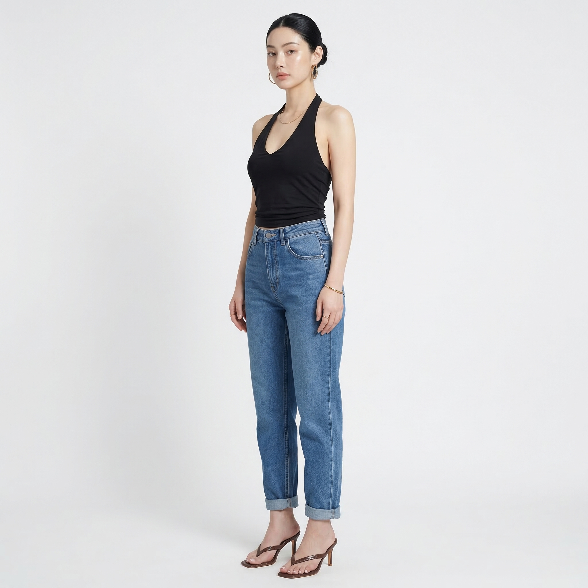 Quần jean baggy LOREN trơn tua xanh B5591