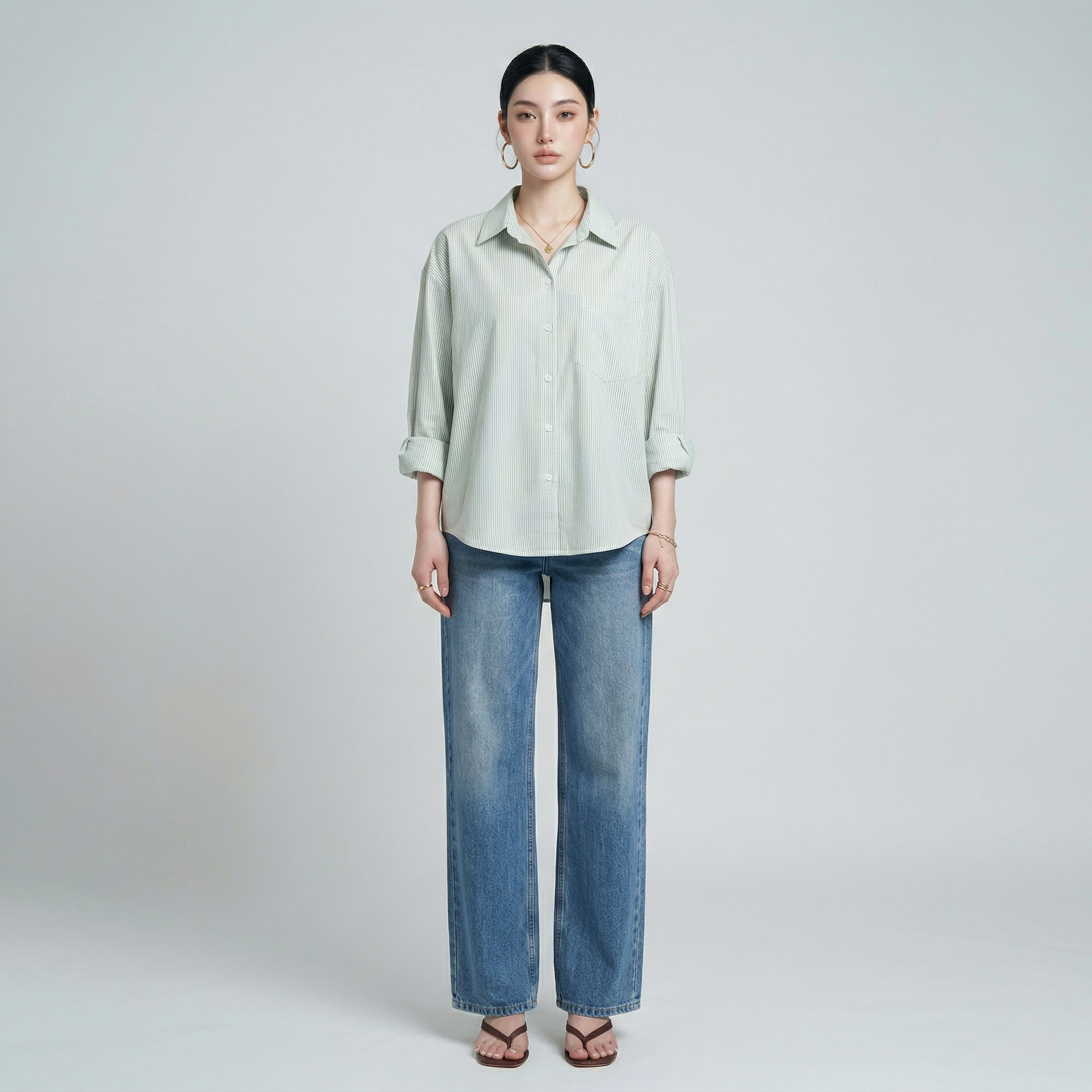 Áo sơ mi nữ form rộng LOREN cotton Oxford tối giản WASH11140