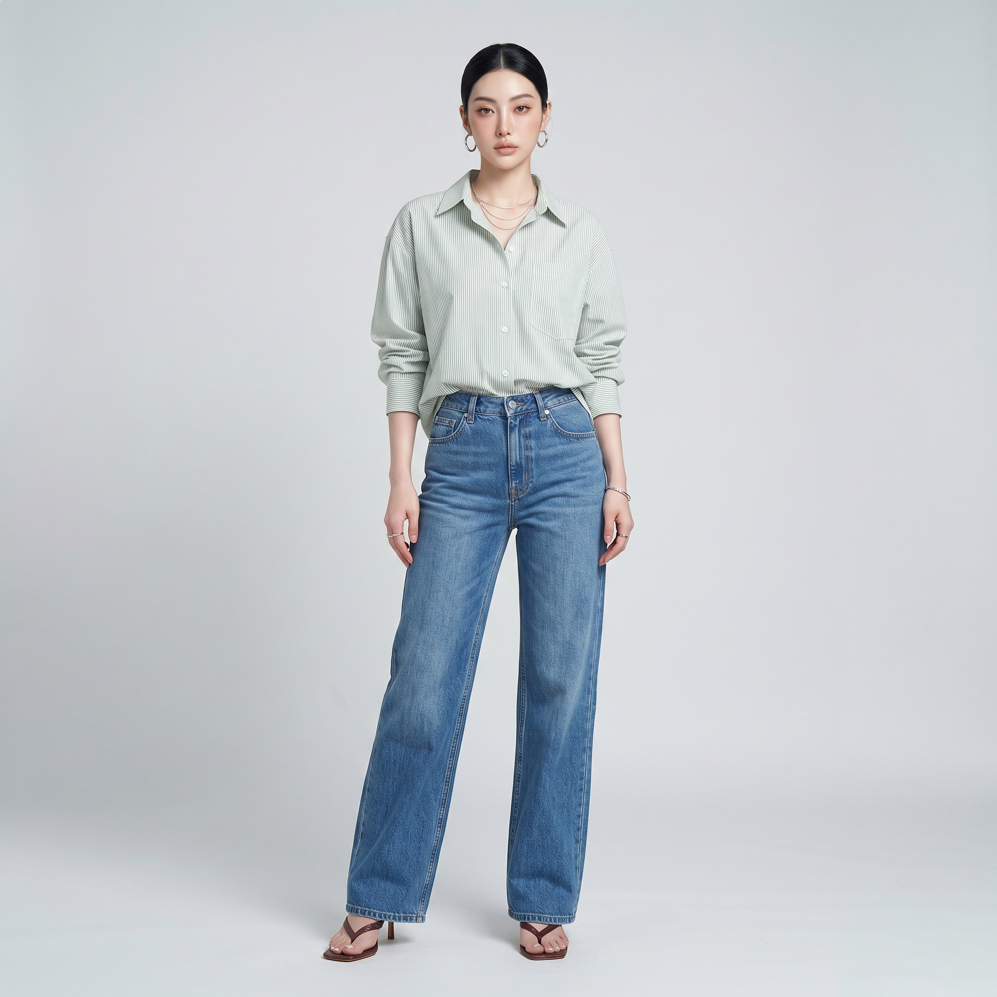 Áo sơ mi nữ form rộng LOREN cotton Oxford tối giản WASH11140