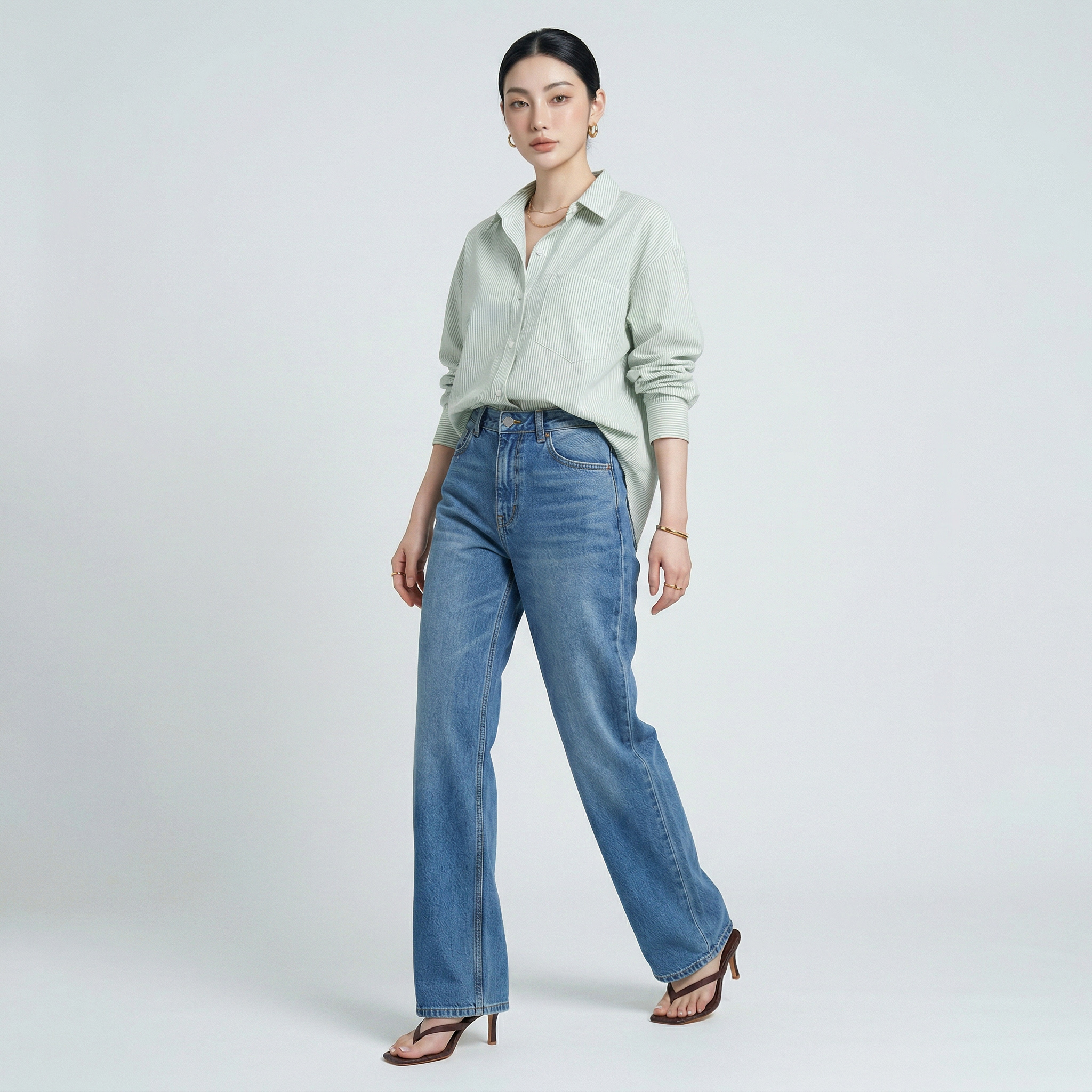 Áo sơ mi nữ form rộng LOREN cotton Oxford tối giản WASH11140