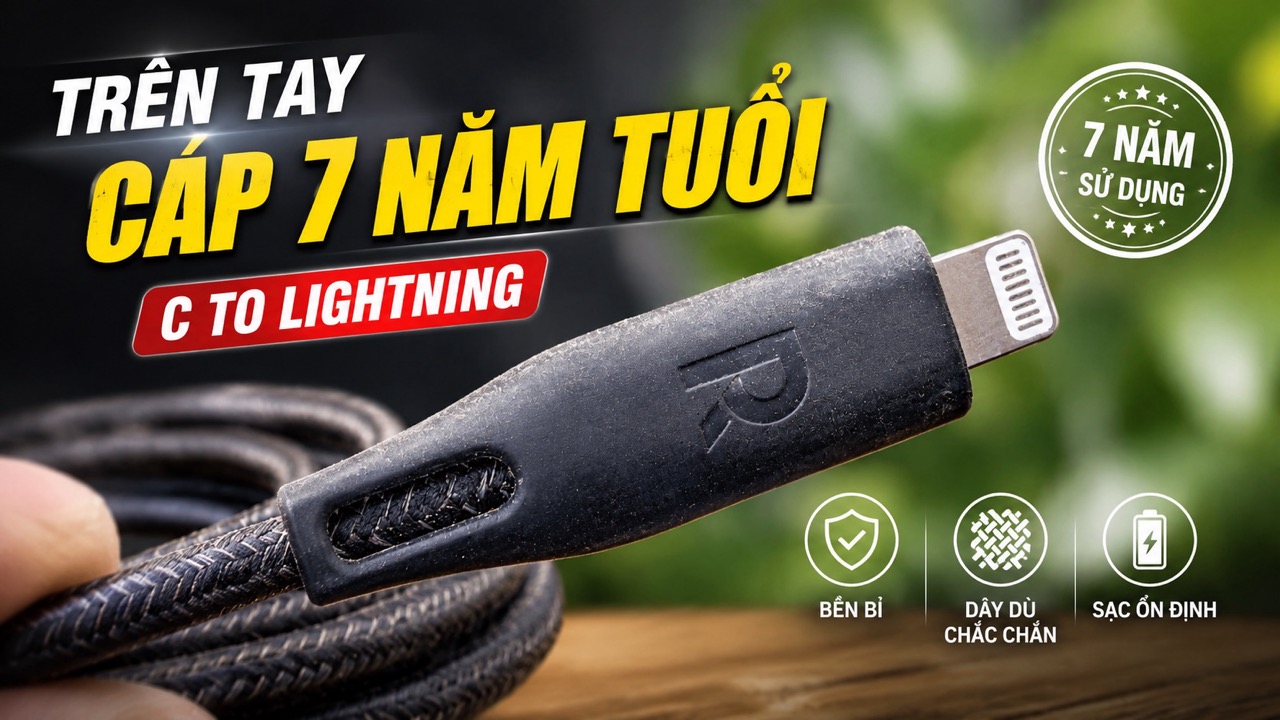 Trên tay Cáp 7 năm tuổi C to Lightning MFi RAVPower CB1005