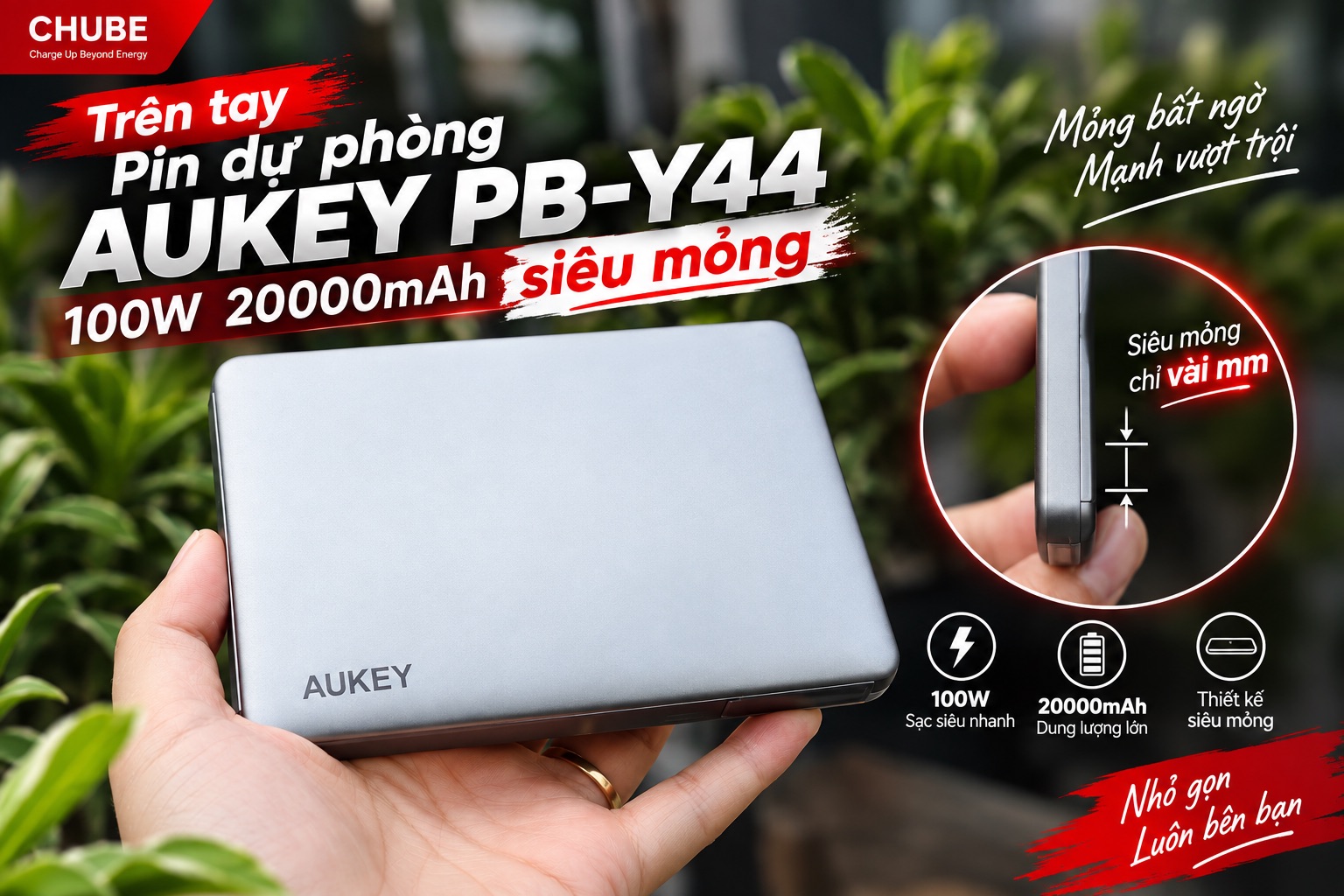 Trên tay Pin dự phòng AUKEY PB-Y44 100W 20000mAh siêu mỏng