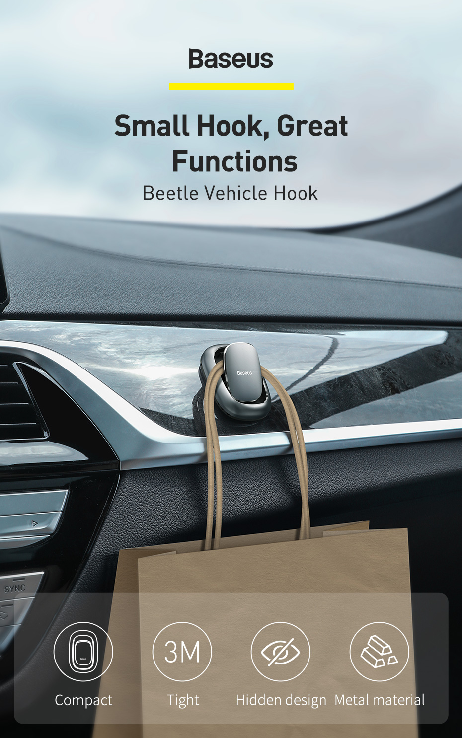 chube Miếng dán móc treo đa năng Baseus Beetle Vehicle Hook