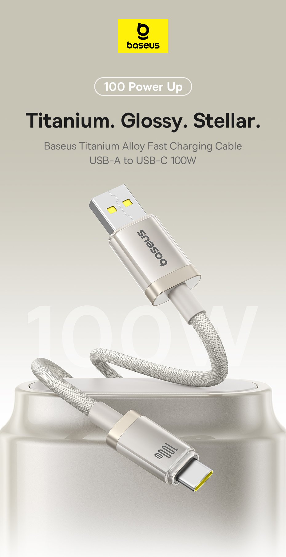 chube Cáp Sạc Nhanh USB to C Baseus Titanium Alloy 100W