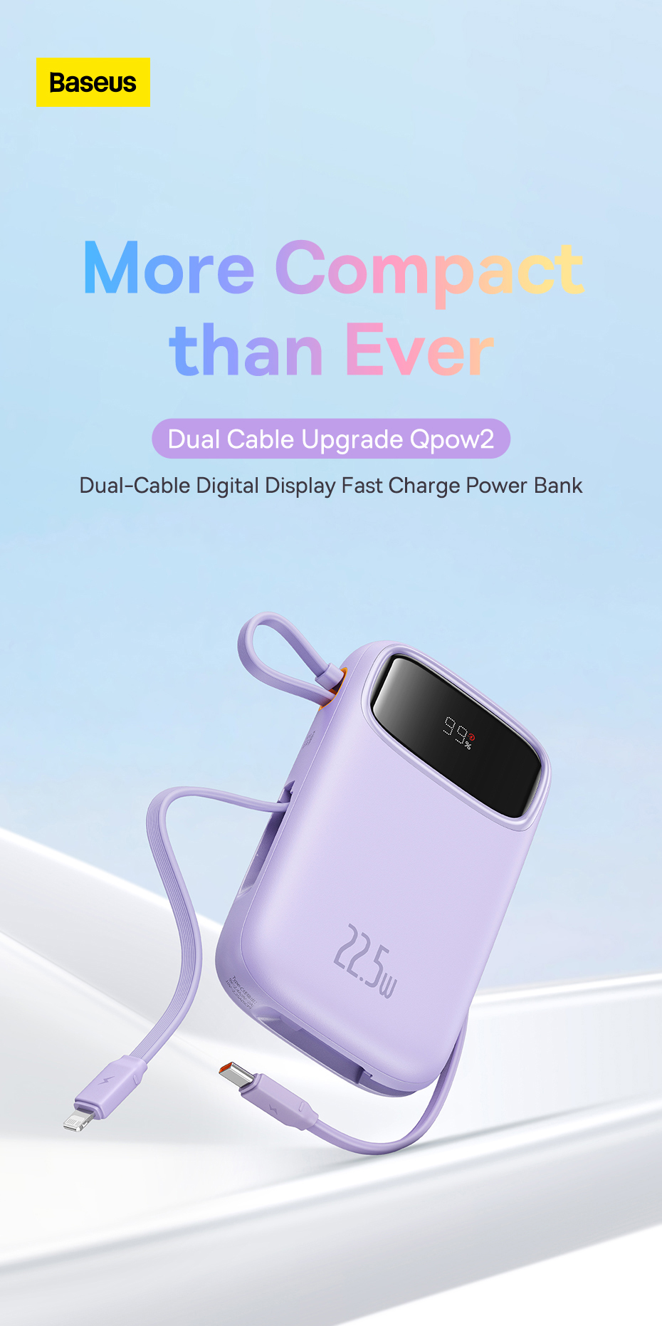 chube Pin Sạc Dự Phòng OS-Baseus Qpow2 kèm 2 cáp 30w 20.000mAh