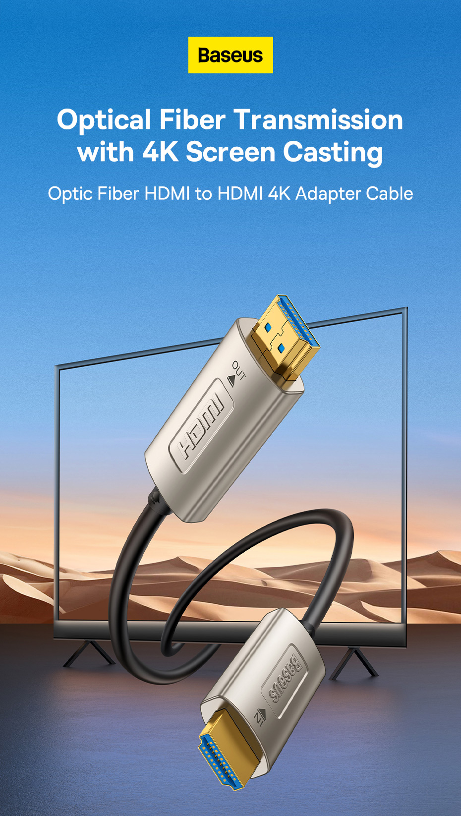 chube Cáp HDMI to HDMI sợi quang chuyên dụng Baseus High Definition Series Optic Fiber 4K/60Hz