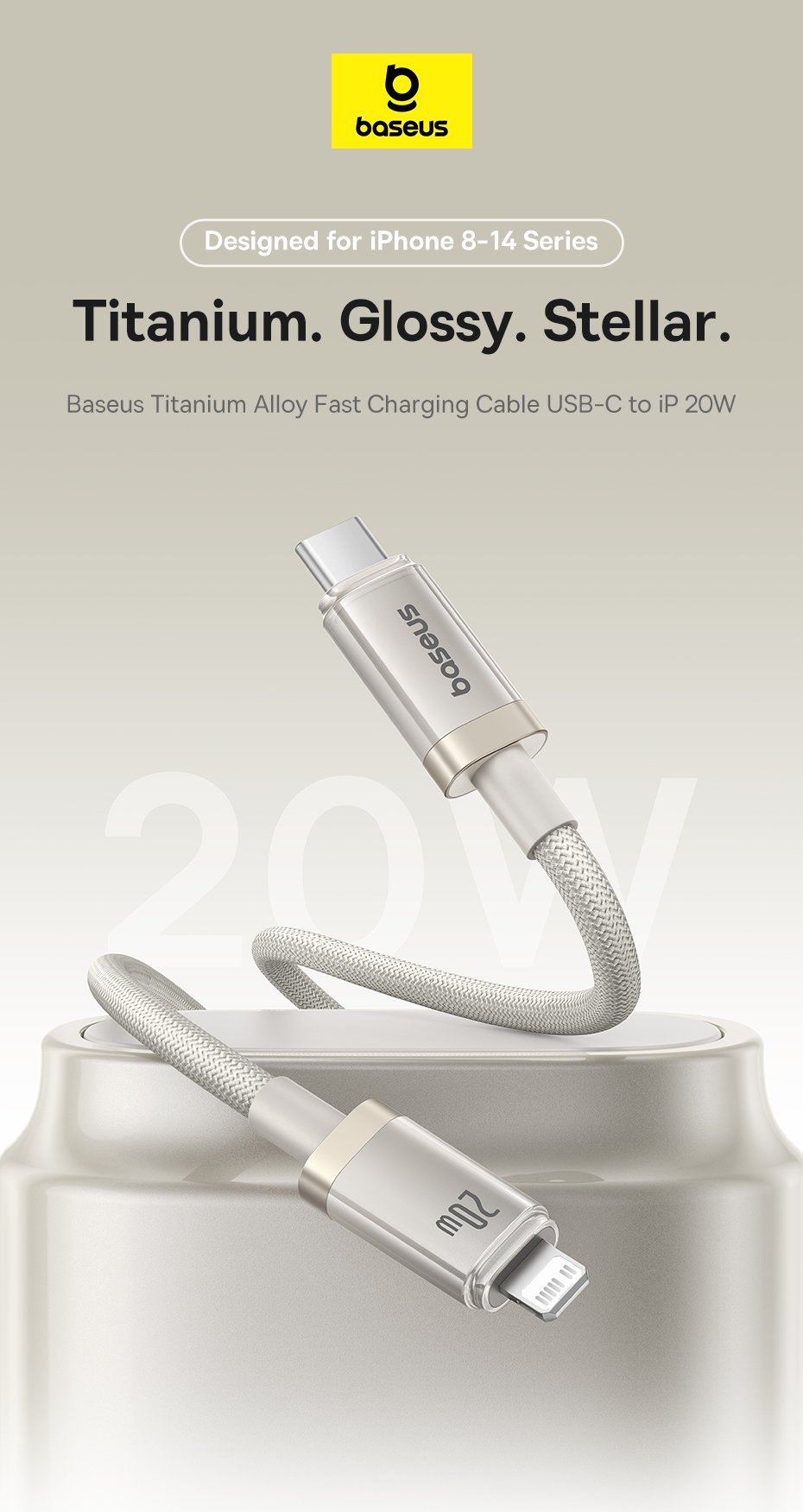 chube Cáp Sạc Nhanh C to Lightning Baseus Titanium Alloy 20W