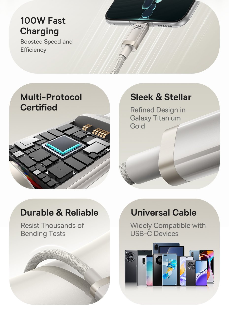 chube Cáp Sạc Nhanh USB to C Baseus Titanium Alloy 100W