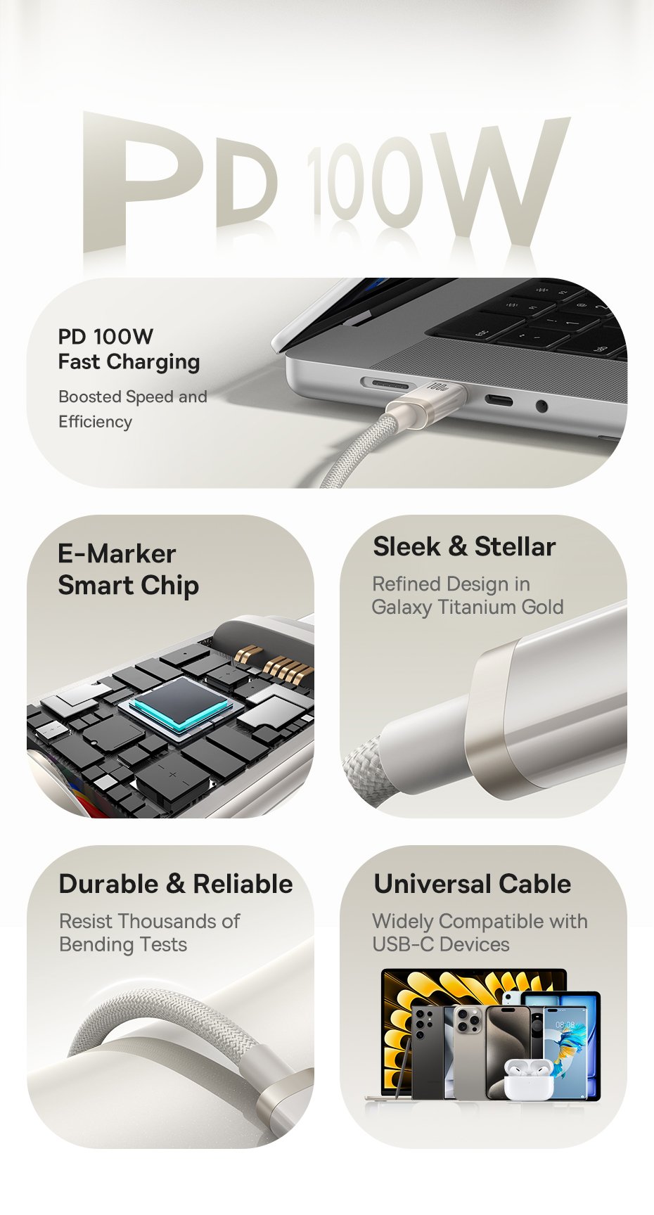 chube Cáp Sạc Nhanh 100W Baseus Titanium Alloy C to C