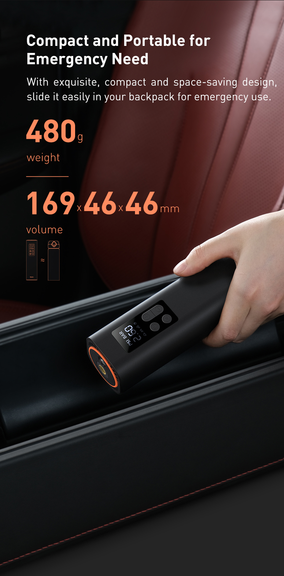 Máy bơm lốp xe thế hệ mới Baseus Super Mini Inflator Pump chất liệu kim loại