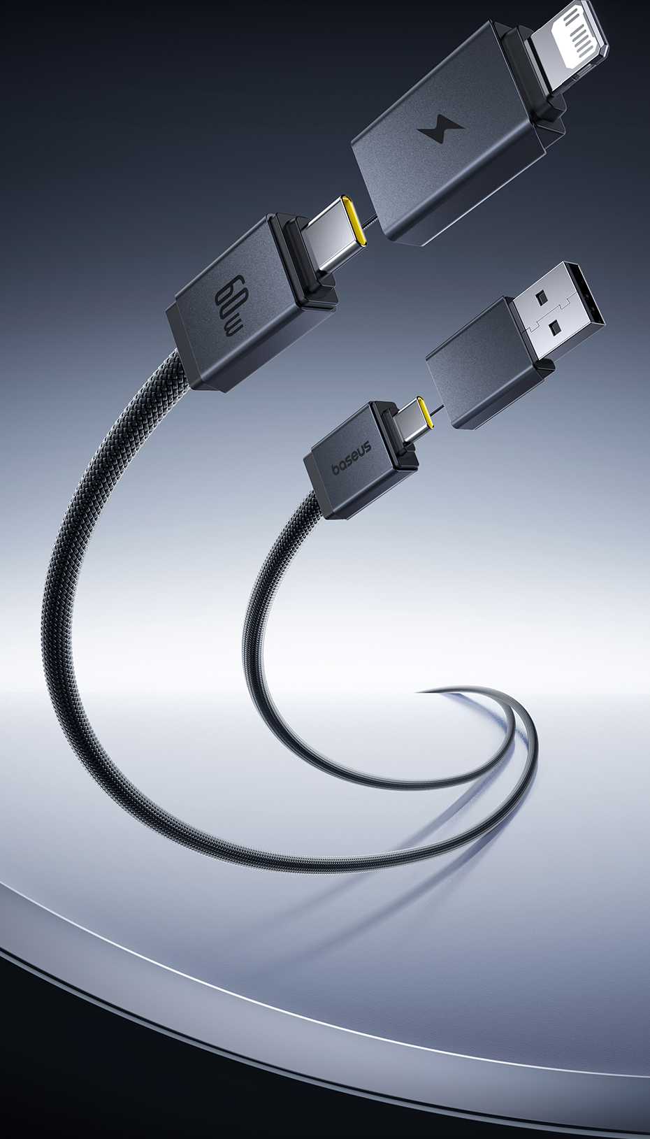 chube Cáp Sạc Nhanh 4-in-1 Baseus Versatile Two-for-Two U+C to C+L 60W