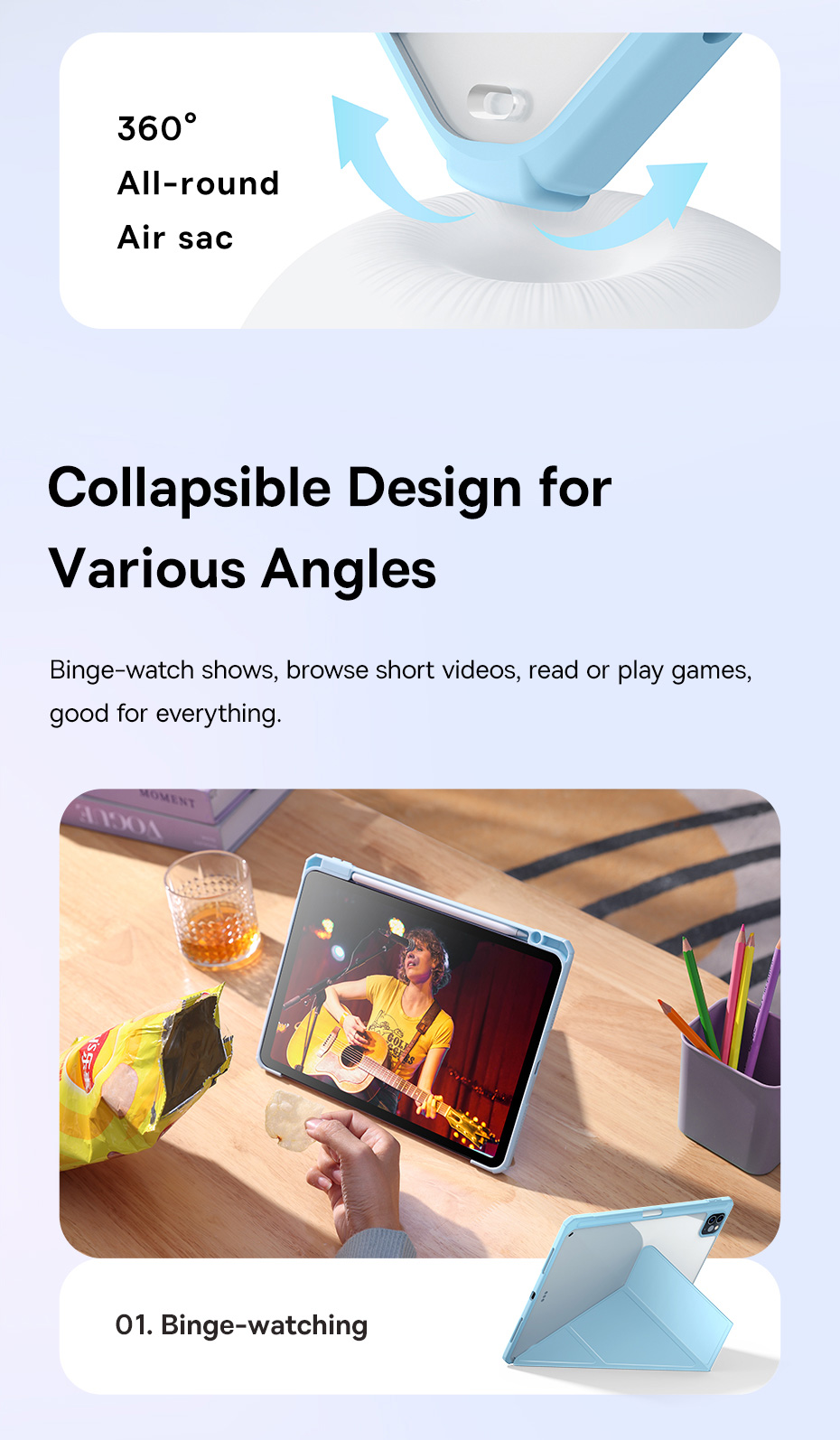 Bao da iPad có chân đế gập đa góc độ tiện lợi chube.vn