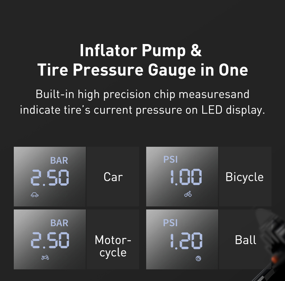 Máy bơm lốp xe thế hệ mới Baseus Super Mini Inflator Pump đèn Flash
