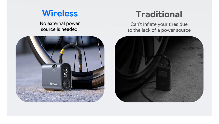 Bơm lốp xe đạp, xe máy Baseus PrimeTrip 45W 1750mAh: So sánh kích thước và tính di động