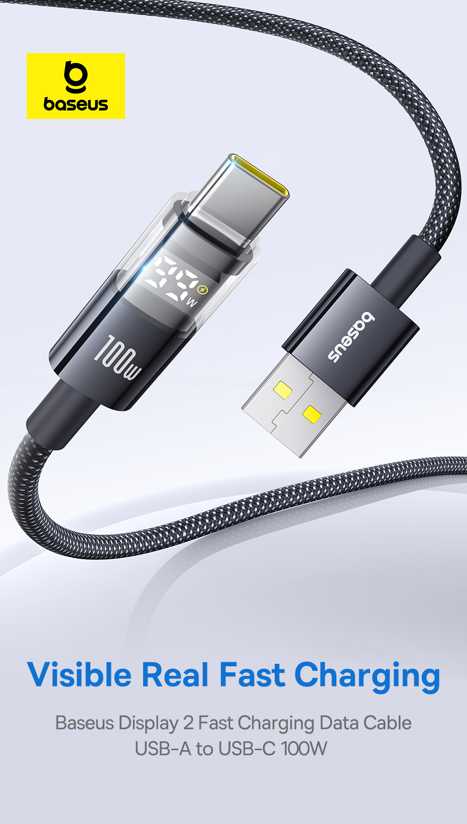 chube Cáp Sạc Nhanh USB to Type-C Baseus Display 2 100W