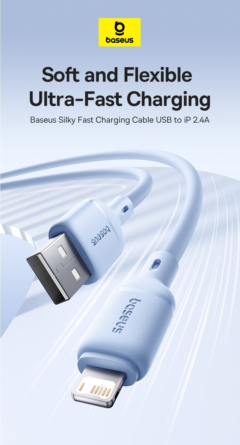 chube Cáp Sạc Nhanh Baseus Silky Series USB to Lightning 2.4A (480Mbps)