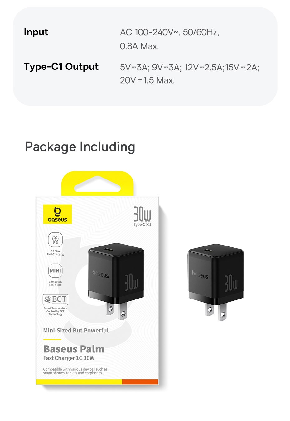 chube Combo Củ Sạc Nhanh Baseus Palm 1C 30W