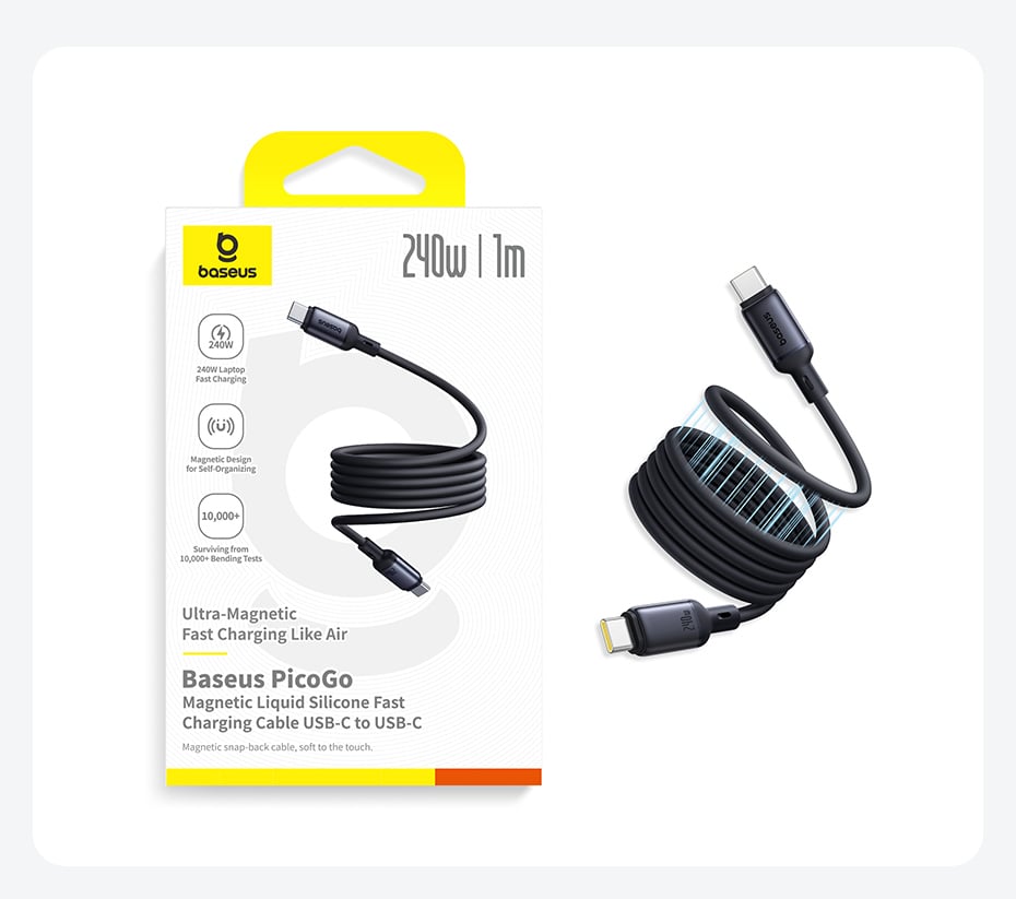 chube Cáp Nam Châm 240W Baseus PicoGo Liquid Silicone C to C