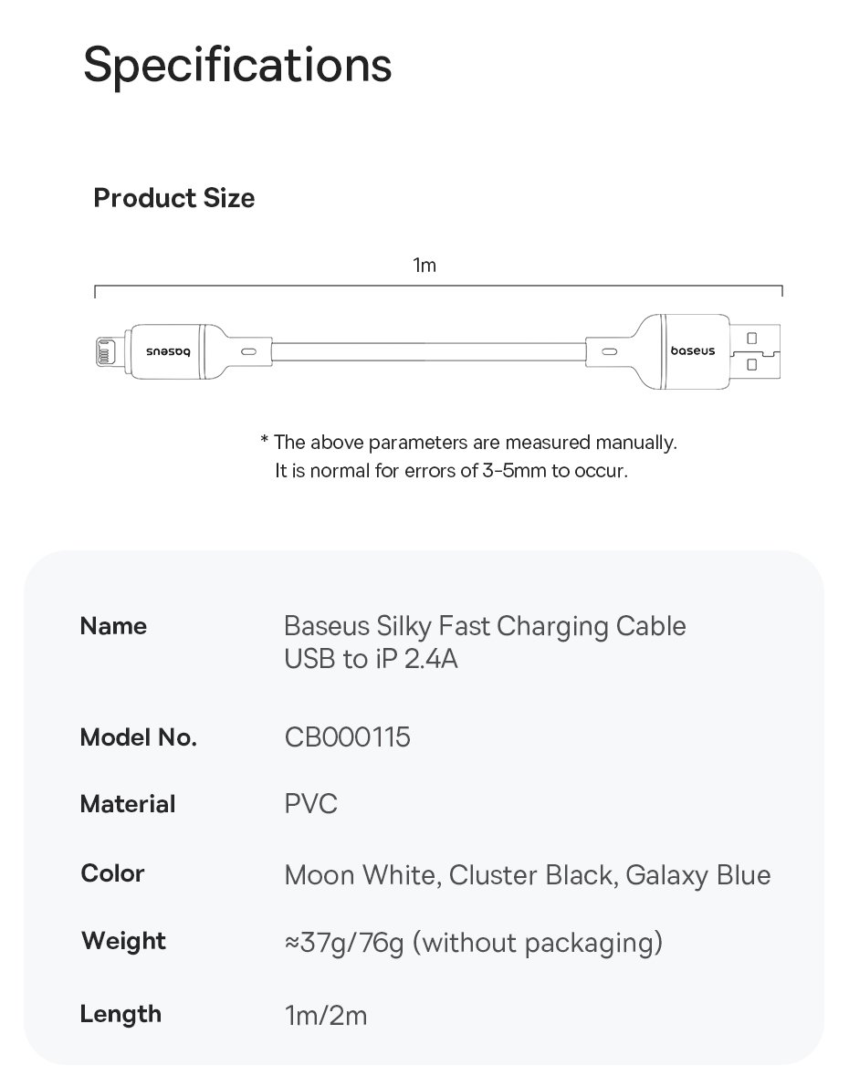 chube Cáp Sạc Nhanh Baseus Silky Series USB to Lightning 2.4A (480Mbps)