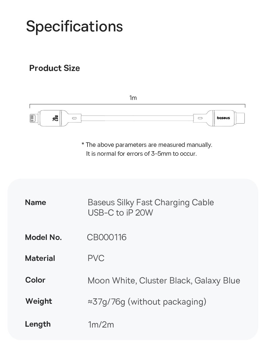 chube Cáp Sạc Nhanh Baseus Silky Series C to Lightning 20W (480Mbps)