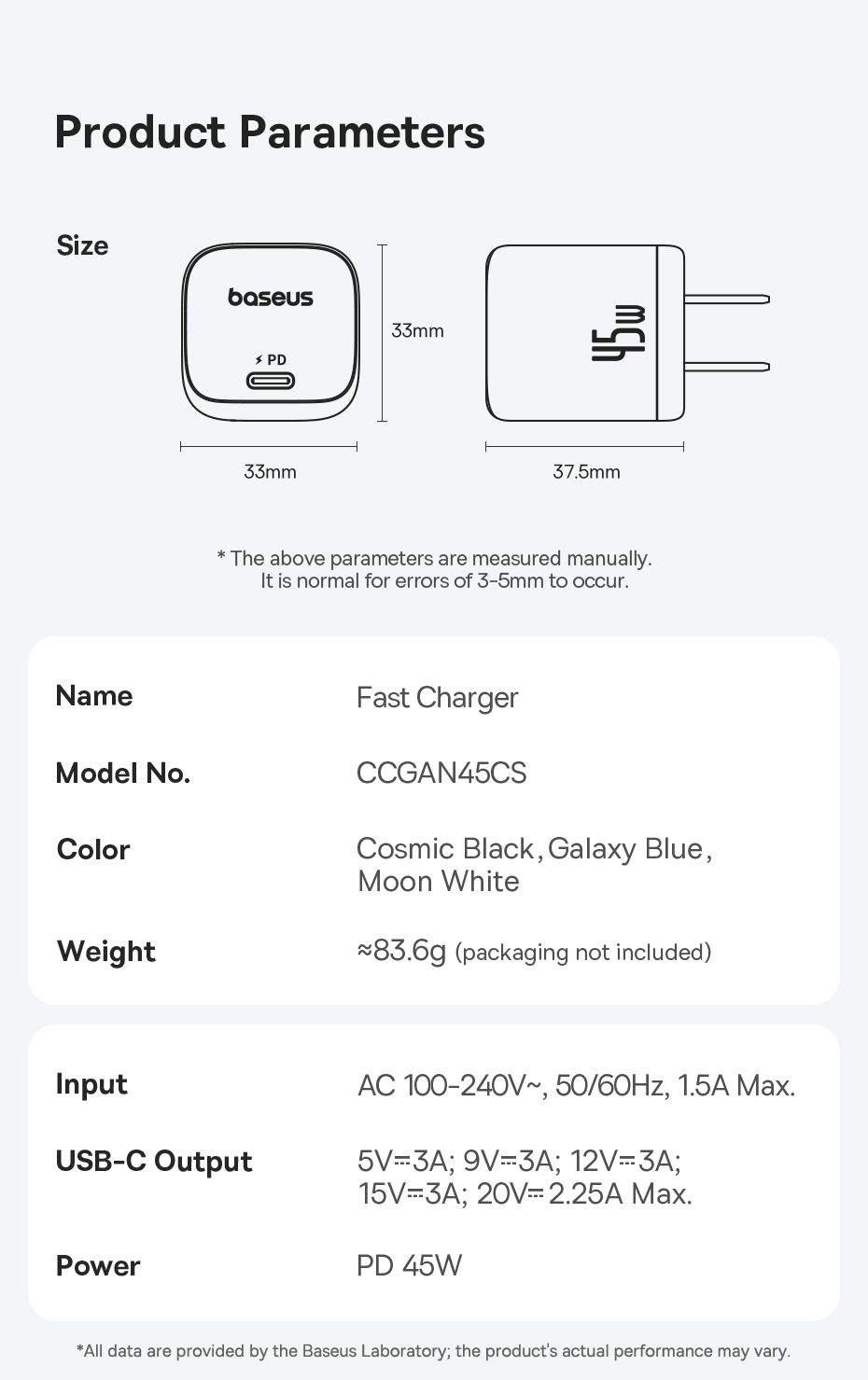 chube Củ Sạc Nhanh Baseus PicoGo GaN 1C 45W