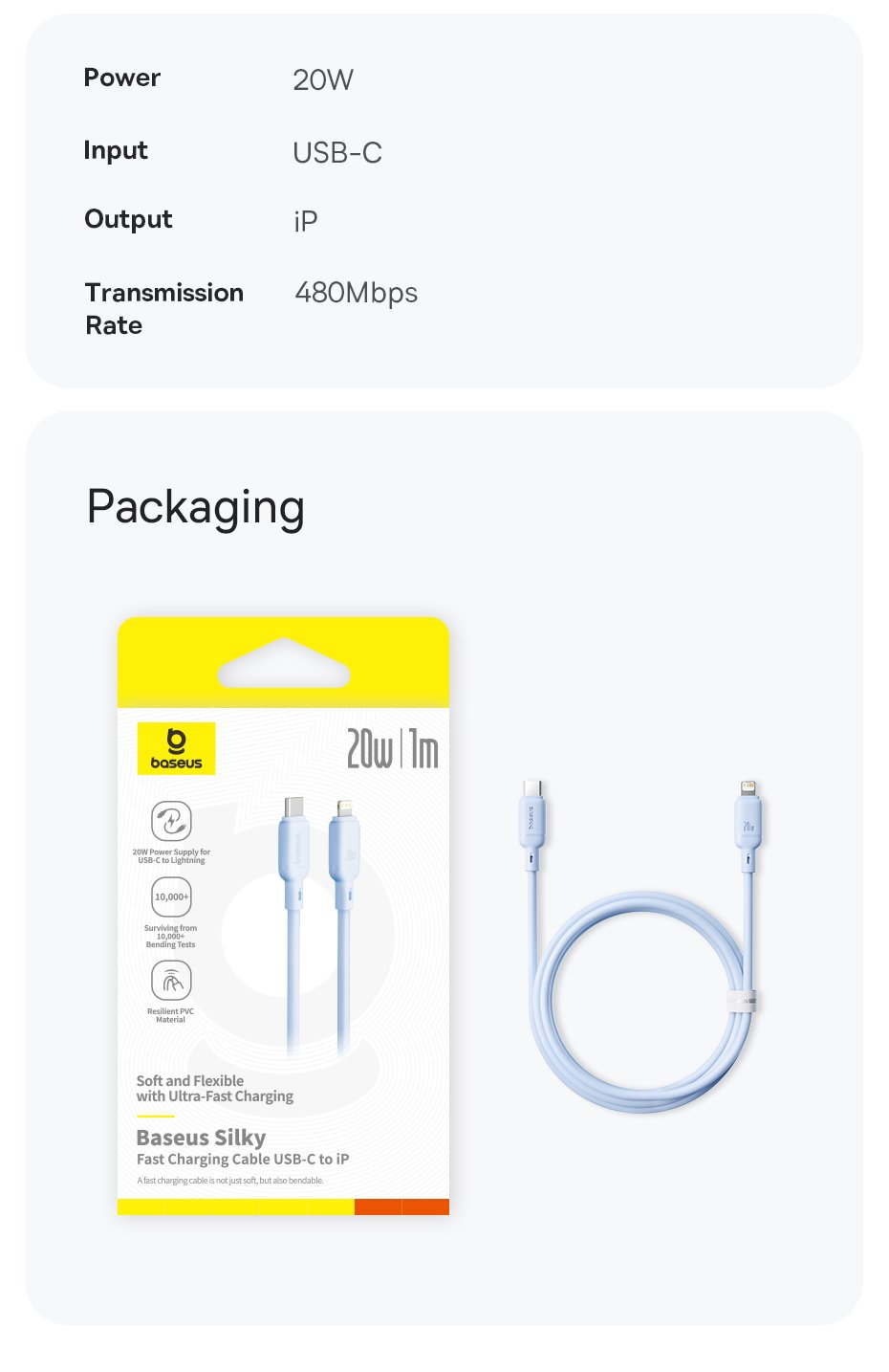 chube Cáp Sạc Nhanh Baseus Silky Series C to Lightning 20W (480Mbps)