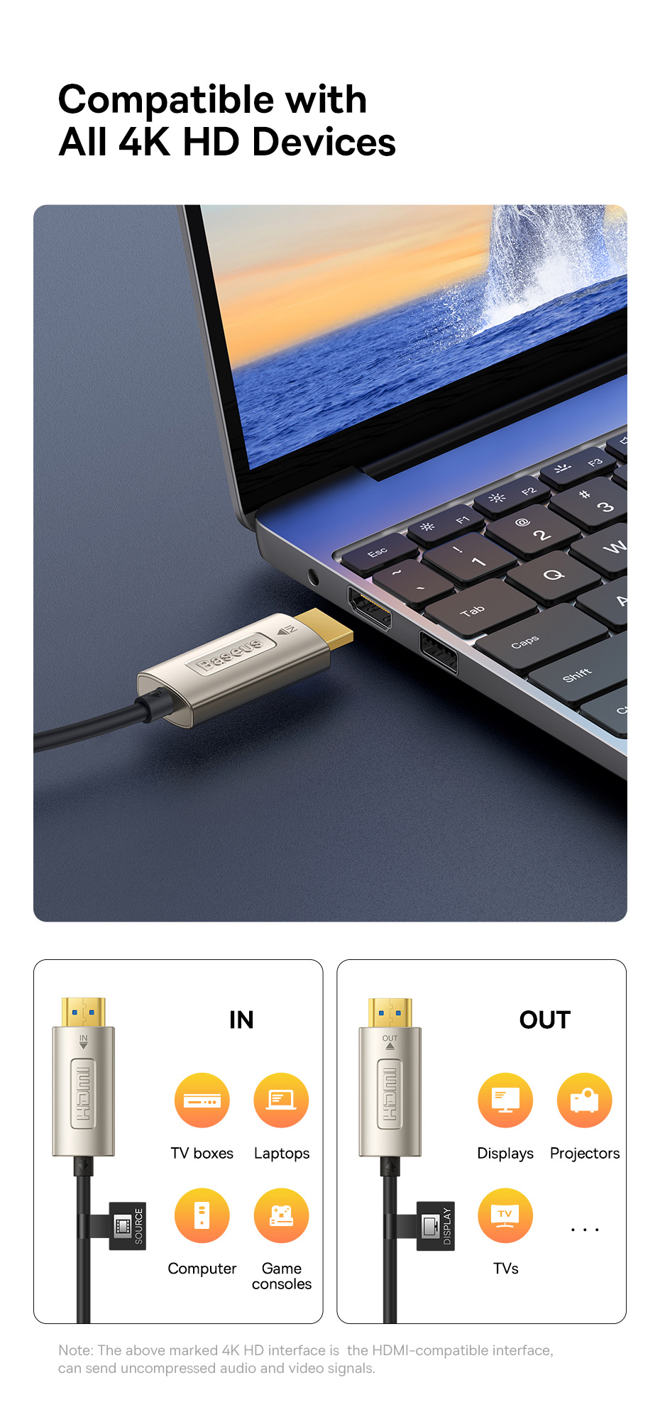 chube Cáp HDMI to HDMI sợi quang chuyên dụng Baseus High Definition Series Optic Fiber 4K/60Hz