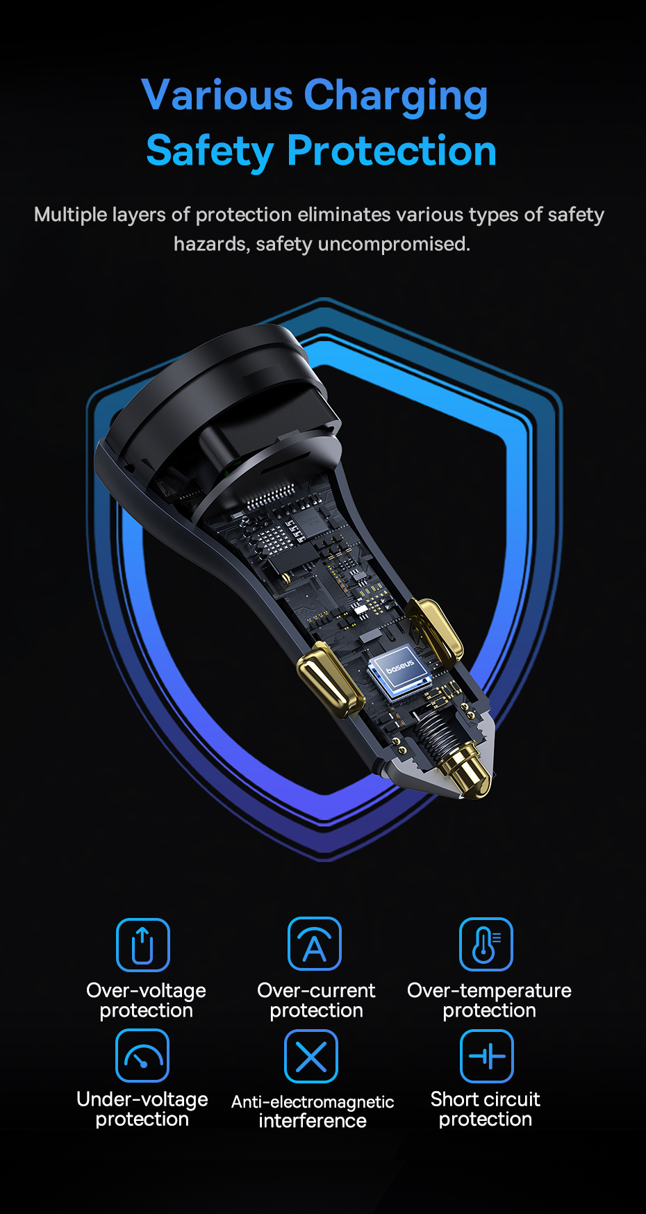 chube Bộ sạc ô tô sạc nhanh Baseus Golden Contactor Pro GaN U+2C 65W