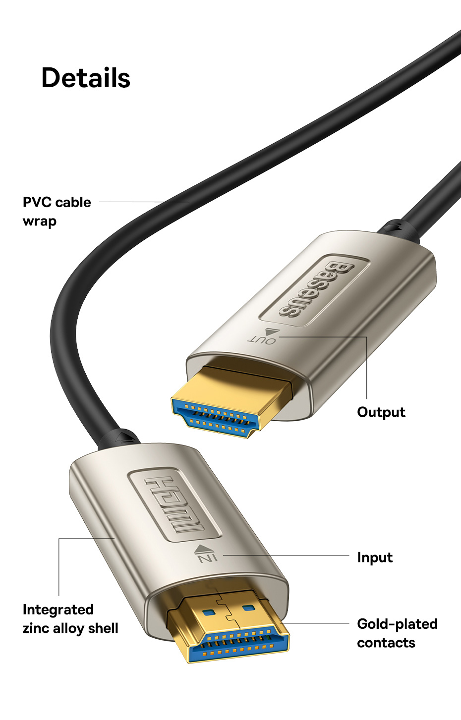 chube Cáp HDMI to HDMI sợi quang chuyên dụng Baseus High Definition Series Optic Fiber 4K/60Hz