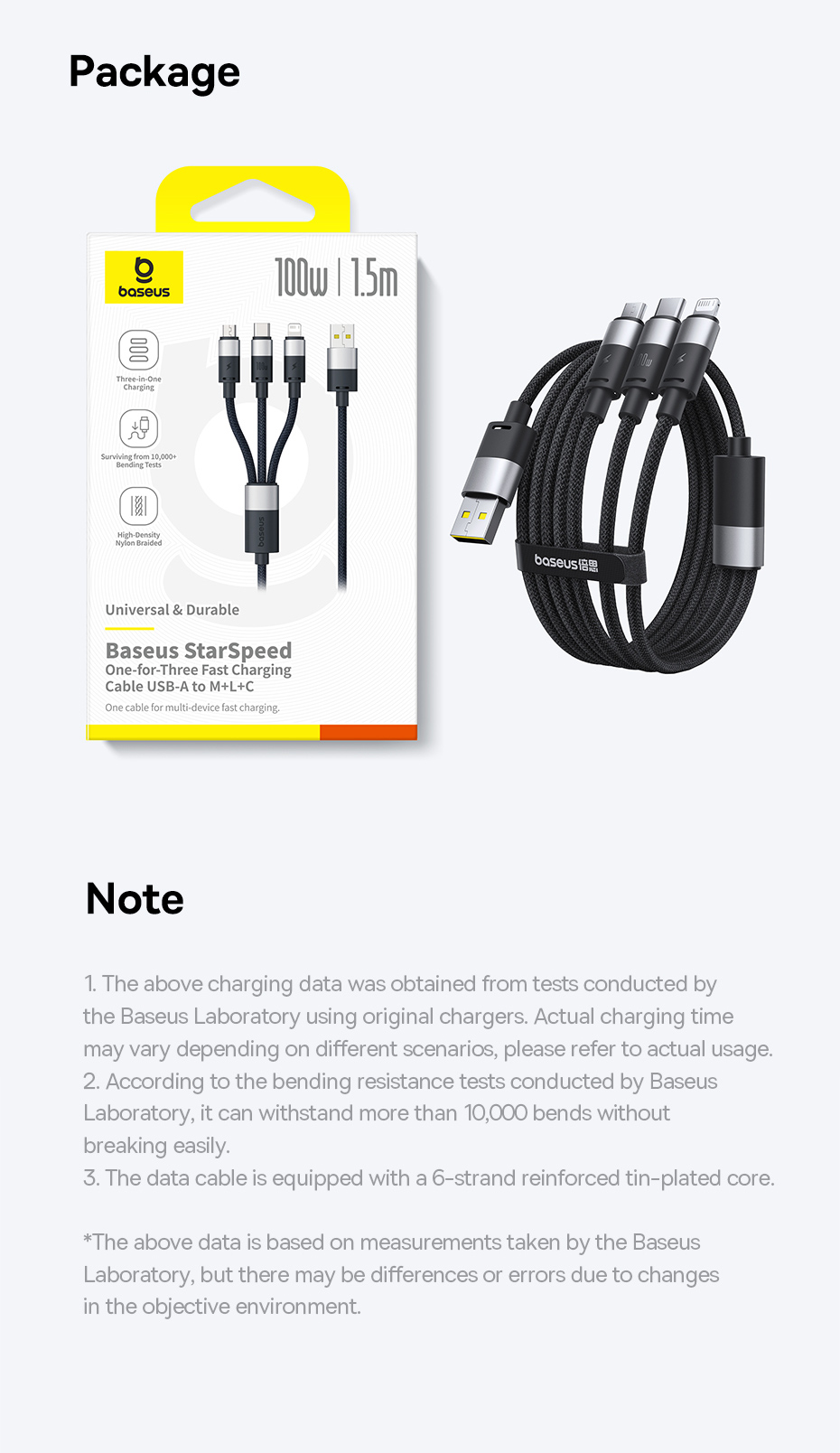 chube Cáp Sạc Baseus StarSpeed 1-for-3 100W/2.4A/18W USB to C+L+M