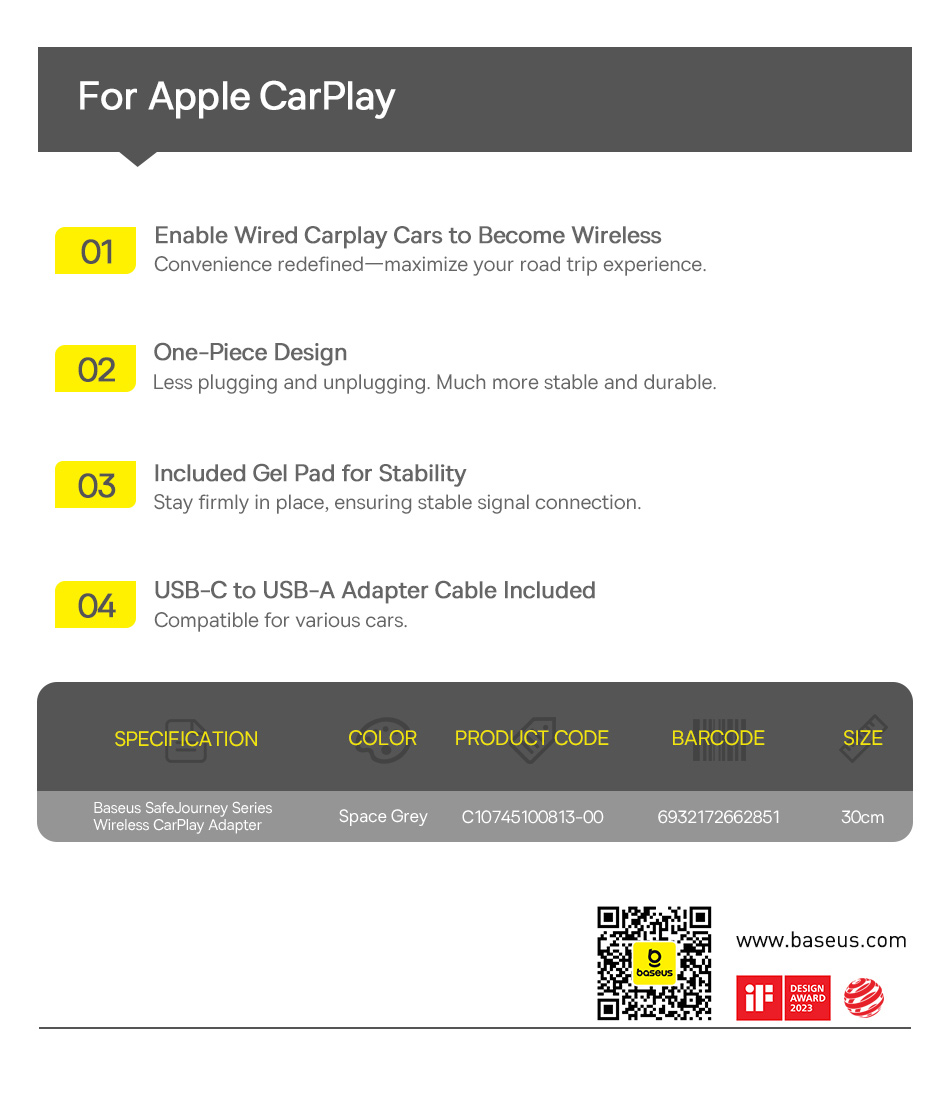 chube Carplay Không Dây dành cho xe hơi OS-Baseus SafeJourney