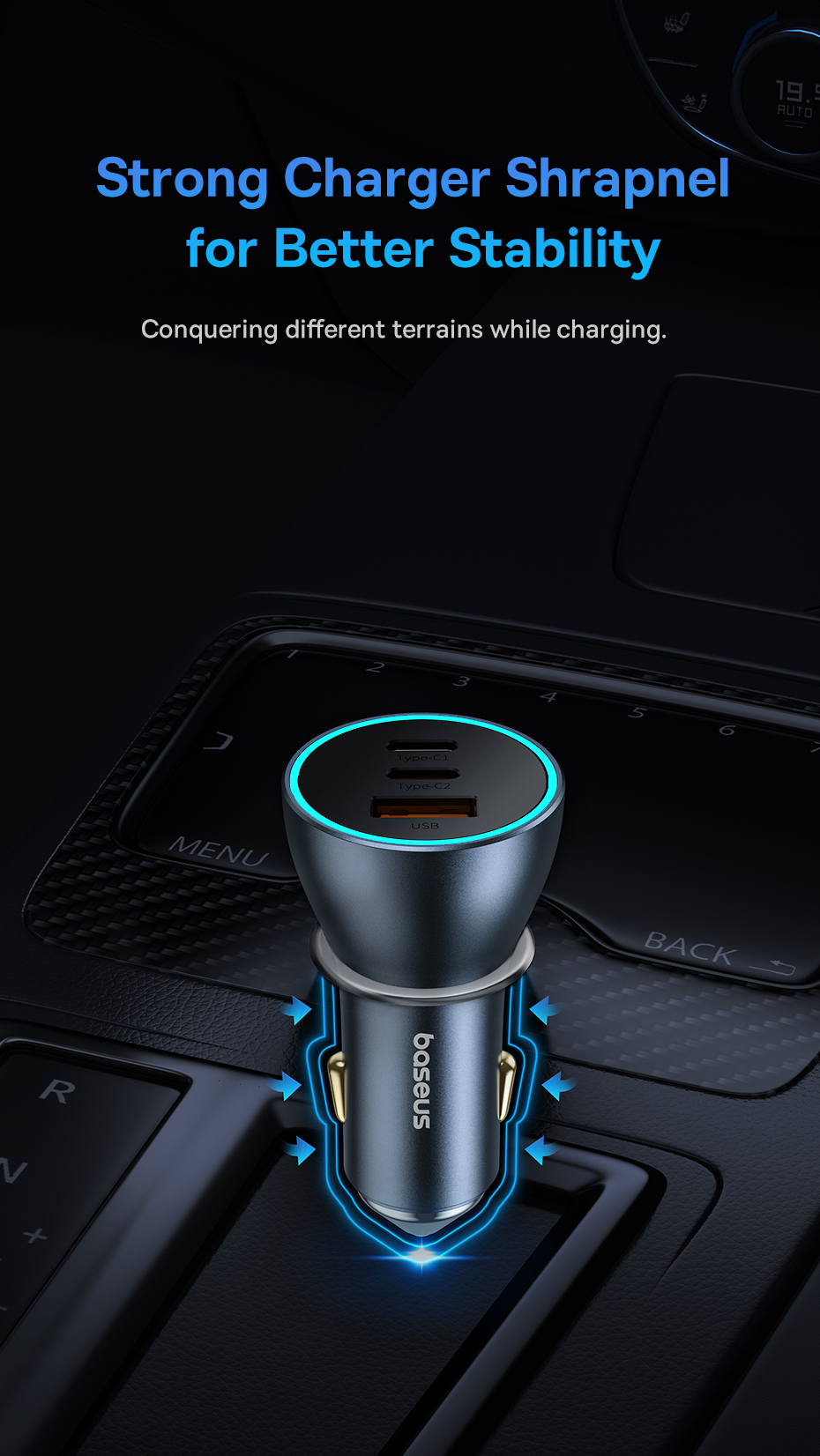 chube Bộ sạc ô tô sạc nhanh Baseus Golden Contactor Pro GaN U+2C 65W