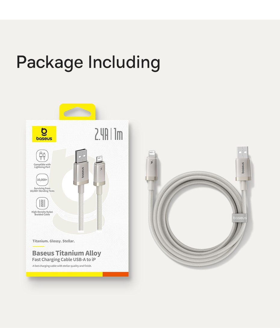 chube Cáp Sạc Nhanh USB to Lightning Baseus Titanium Alloy 2.4A