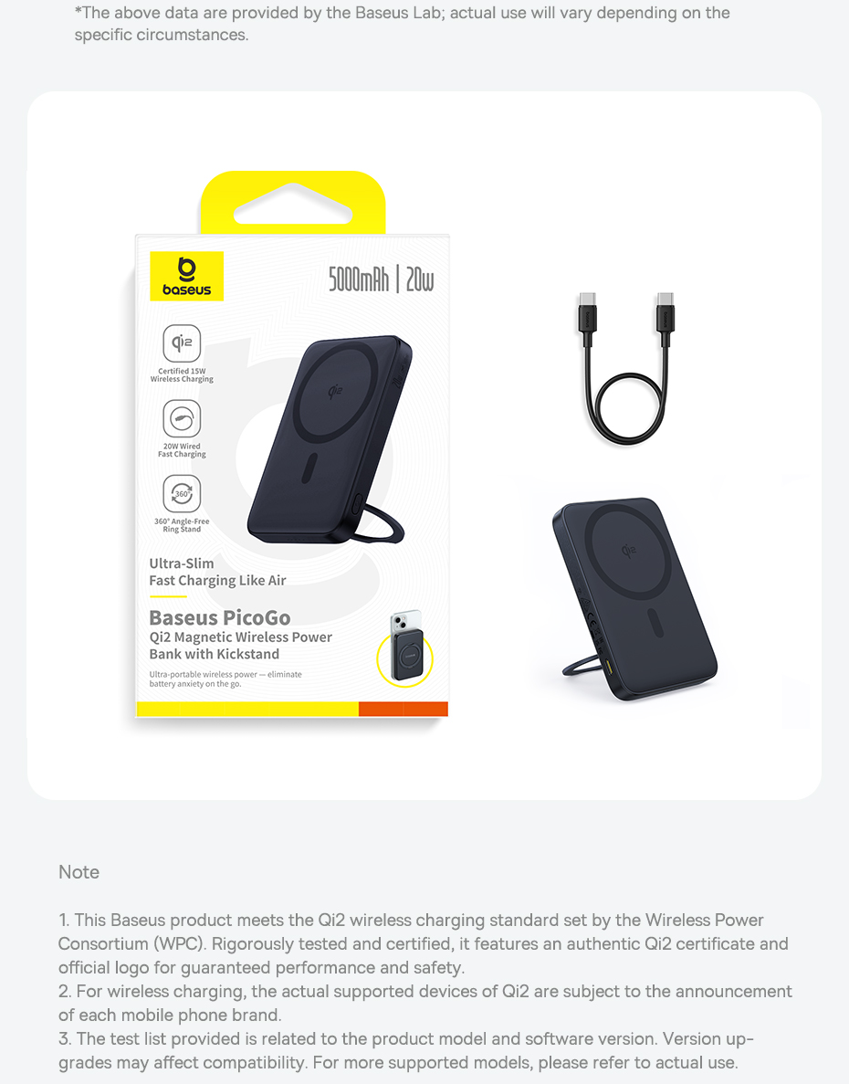 chube Pin dự phòng không dây OS-Baseus PicoGo Qi2 đế xoay 5000mAh