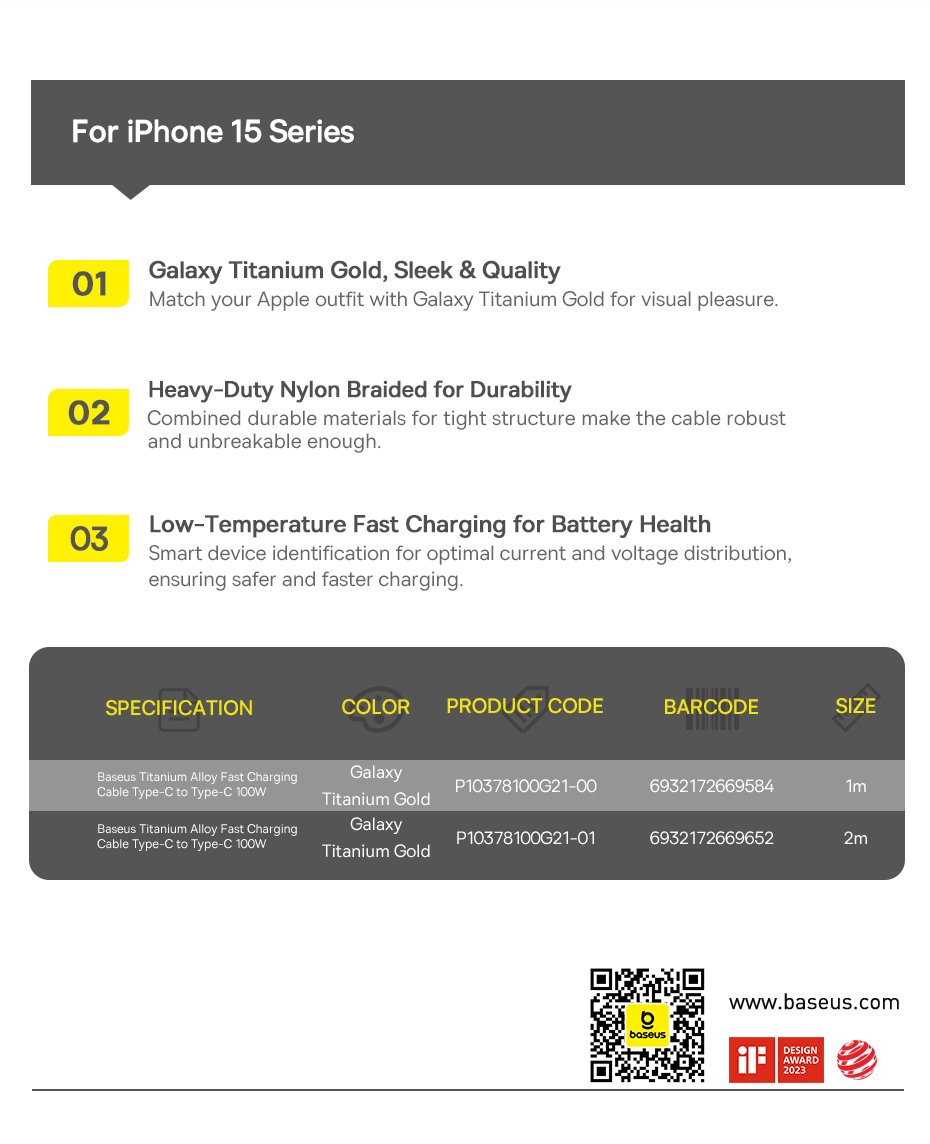 chube Cáp Sạc Nhanh 100W Baseus Titanium Alloy C to C