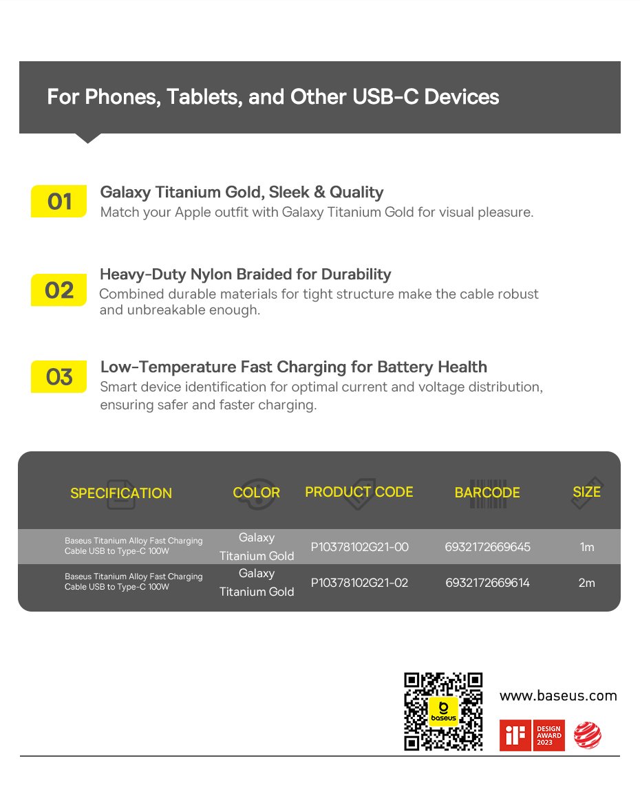 chube Cáp Sạc Nhanh USB to C Baseus Titanium Alloy 100W