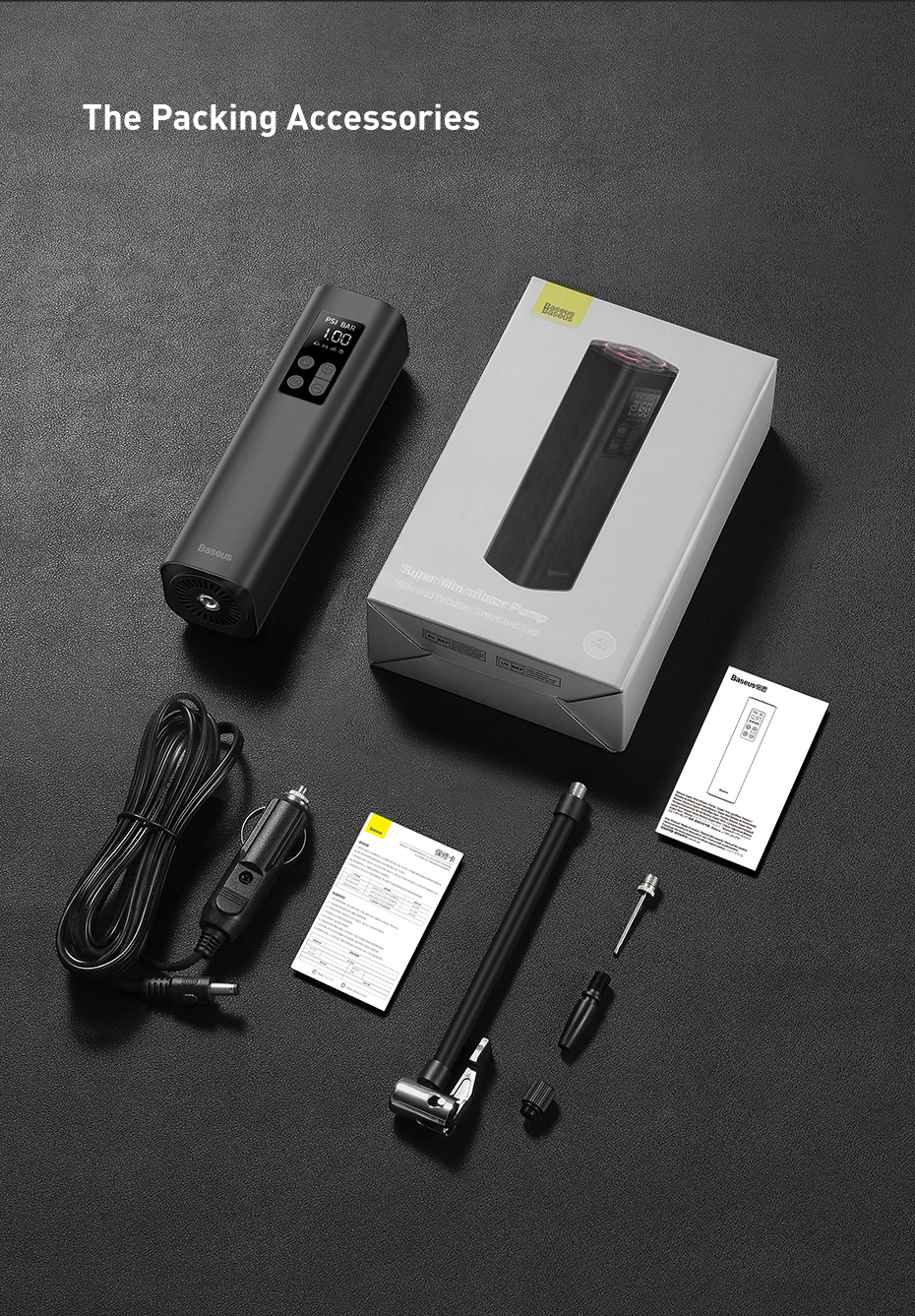 Máy bơm lốp xe thế hệ mới Baseus Super Mini Inflator Pump trong hộp sản phẩm