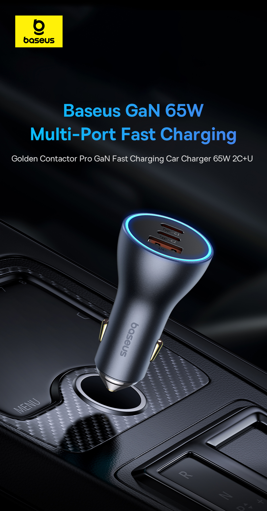 chube Bộ sạc ô tô sạc nhanh Baseus Golden Contactor Pro GaN U+2C 65W
